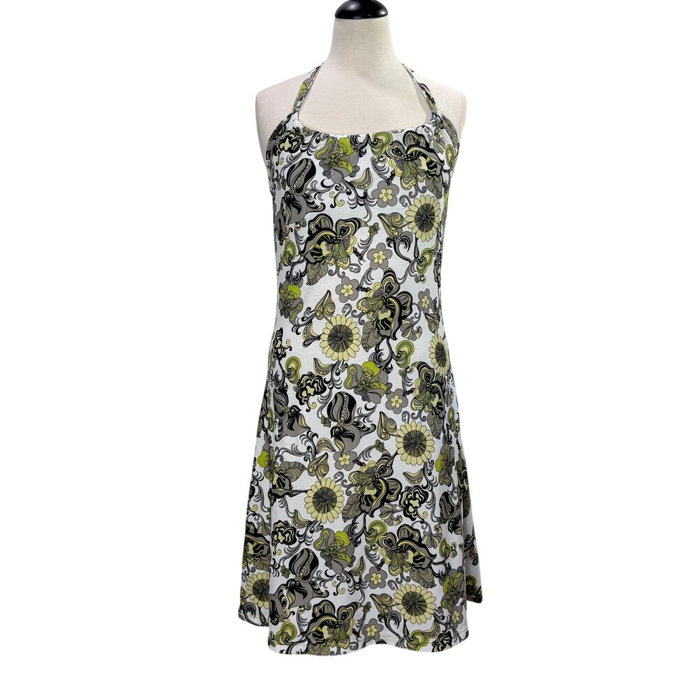 Prana Size M Quinn Dress Halter Sundress Bra Top Floral Sustainable Stretch Gorp